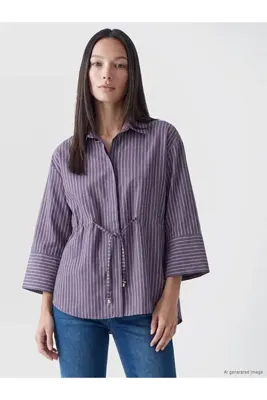 LC Waikiki Mürdüm Bağcıklı Modal Karışımlı Oversize Kadın Gömlek