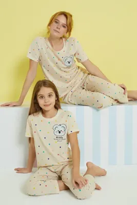 Siyah İnci çok renkli Örme Pijama Takım