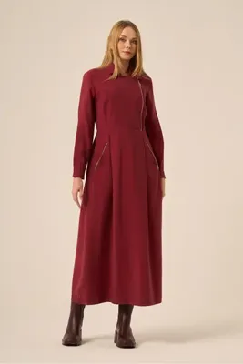 FTZ WOMEN Kadın Fermuar Detaylı Elbise Bordo 31183