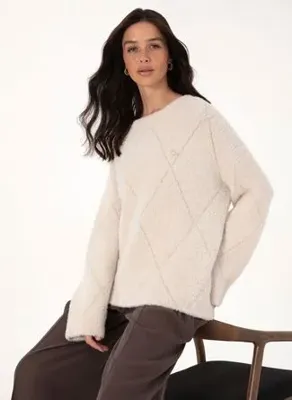 U.S. Polo Assn. Ekru Kadın Bisiklet Yaka Regular Fit Baklava Kazak DOLARE