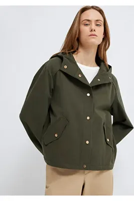 Mavi Kapüşonlu Haki Ceket Oversize / Geniş Kesim 1110812-80714