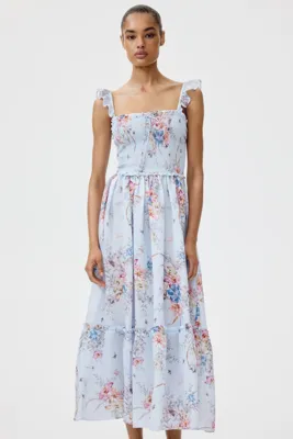 H&M Fırfırlı ve Korsajı Büzgülü Elbise