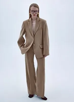 Nazlı Ceren Boxy Yün Blazer Açık Kahverengi