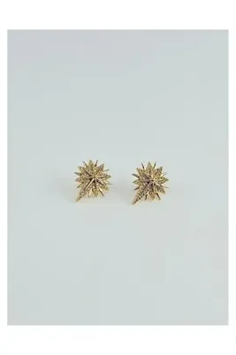 AYRA ACCESSORY Yıldız Formlu Taş Detaylı Gold Renk Çelik Küpe