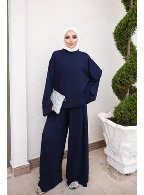 İmajButik Lacivert Salaş Sweat Pantolonlu Oys Takım