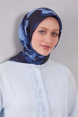 Levidor Mavi Karışık Desen Silk Coton Eşarp