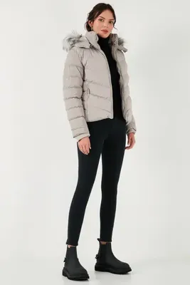 Lela Regular Fit Çıkarılabilir Kapüşonlu Fermuarlı Cepli Şişme Mont  MONT 497DİNA
