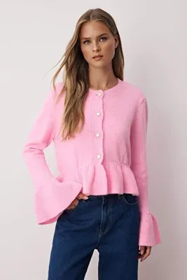 TRENDYOLMİLLA Pembe Yumuşak Dokulu Peplum Crop Triko Hırka TWOAW26HI00114