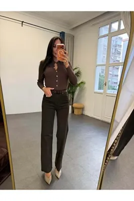 BOLESA GİYİM Bitter Kahve Kesik Paça Straight Denim