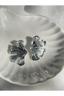 Lavian Accessories Gümüş Renk Yaprak Tasarım Küpe