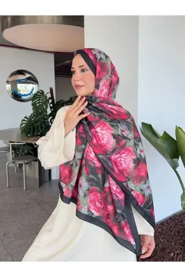 Mira İpek Desenli Pamuk Soft Şal Mena Serisi Kırmızı Siyah ps89