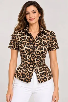 NİFMOUNTAİN LEOPAR DESEN DİJİTAL BASKILI GÖMLEK