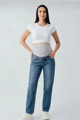 Loopa Hamile Pantolonu Ayarlanabilir Bel Lastikli Mom Jean Kot Pantolon