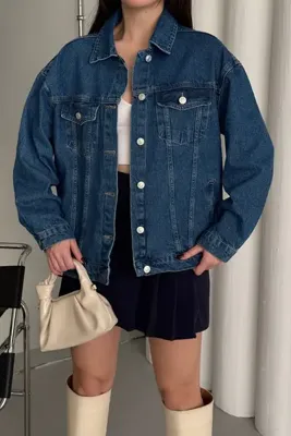 XRAY JEANS Kadın Jeans Uzun Düğmeli Oversize Mavi Kot Ceket