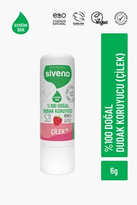 Siveno %100 Doğal Dudak Koruyucu Çilek Bitkisel Lip Balm Dudak Kremi Nemlendirici Parlatıcı Onarıcı 6 gr