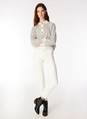 Fabrika Kırık Beyaz Kadın Slim Straight Fit Denim Pantolon F4WL-PNT0986
