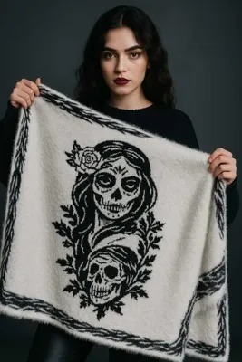 Mask ''Catrina Noir''Özel Tasarım Modern Kadın Triko Şal Marka – Yumuşak Dokulu, Hafif ve Şık (170x70 cm)