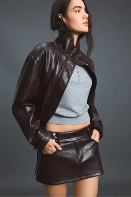 Stradivarius Çekiç belli suni deri mini etek