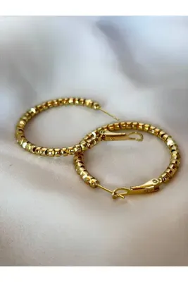 XUPING JEWELRY Halka Gold Renk Kendinden Desenli 3.5cm Çapında Paslanmaz Çelik Küpe
