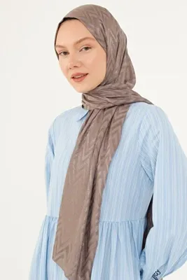MİRSOY SCARF Zikzak Desen Parlak Jakar Şal - Vizon