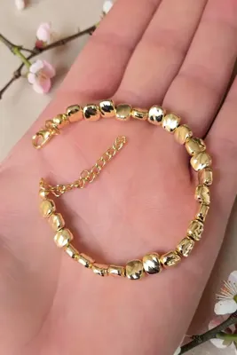 NBS Beautiful Naturel Stones Gold Renk Kadın Bileklik Kaliteli Kaplama Uzatma Zincirli Trend Moda Hediyelik
