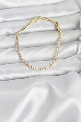 Genel Markalar Pembe ve Beyaz Zirkon Taşlı Gold Renk Su Yolu Kadın Bileklik - Lisinya