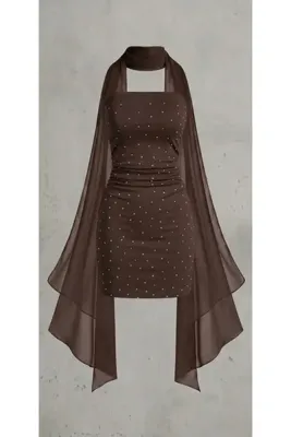 auraandmore Charlotte Fular Detaylı Taşlı Mini Elbise