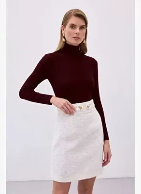Sateen Tam Balıkçı Triko - Koyu Bordo