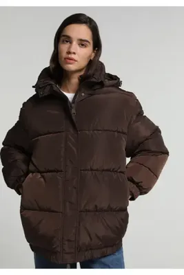 Colins Regular Fit Kapüşonlu Fermuarlı Astarlı Suya Dayanıklı Kadın Kahverengi Mont