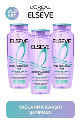 ELSEVE Hydra Pure Salisilik Asit içeren Yağlanma Karşıtı Nemlendirici Şampuan 3'lü Set
