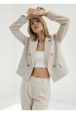 CEK mağazacılık Kadın Crop Blazer Ceket – KETEN