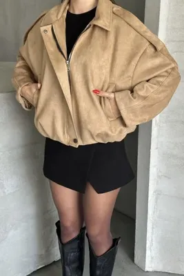 moda armanc Kadın Oversize Süet Bomber Ceket - Yeni Sezon Deri Trend Ceket