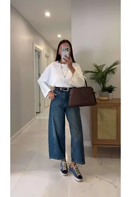 BİRCANÇİL Widoste Mavi Yeşil Tint Barrel Jean