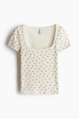H&M Piko Şeritli ve Ribanalı Tişört
