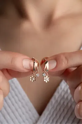 Silvano Jewelry 925 Ayar Gümüş Çift Çiçek Taşlı Küpe