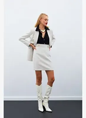 Sateen Mini Boy Tüvit Etek - Bej