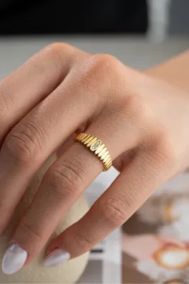 Silvano Jewelry 925 Ayar Gümüş Beyaz Zirkon Taşlı Merdiven Tasarım Yüzük
