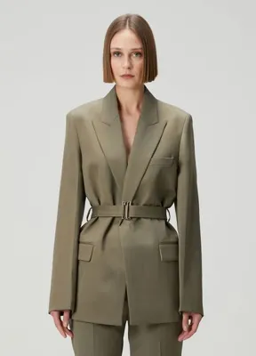 Victoria Beckham Haki Beli Kemerli Yün Blazer