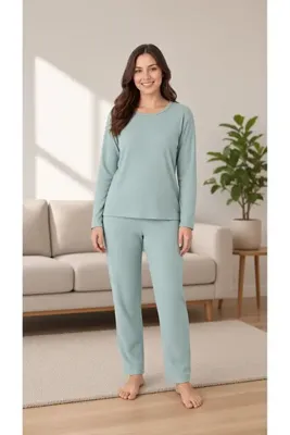 PİJART Yeşil Fitilli Örme Pijama Takımı