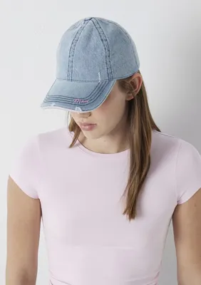 Mavi Nakışlı Denim Şapka