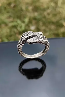 TREND COLLECTİON Çift Başlı Timsah Gümüş Kaplama Ayarlanabilir Yüzük