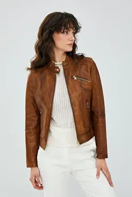 Derimod Kylie Kadın Camel Kısa Deri Ceket 20SGE5352NC