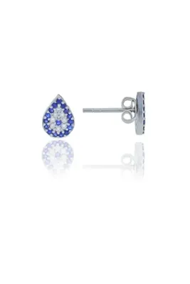 Söğütlü Silver Gümüş Rodyumlu Damla Nazar Küpe Sgtl10578rodaj