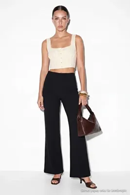 Drop by TrendyolMilla Siyah Flare/İspanyol Paça İnterlok Pantolon TDRSS26PL00065
