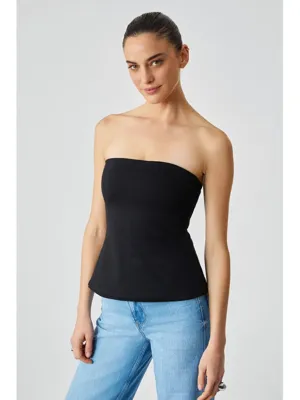 Grimelange ORIANA Kadın Slim Fit Straplez SİYAH Bluz