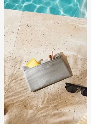 Ocean Home Textile Termal Astarlı Su İtici Leke Tutmaz Gri Renk Jüt Keten Makyaj İlaç Çantası 22 x 14 cm