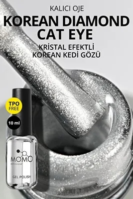 MOMO professional Korean Diamond Cat Eye Gel Polish, Kristal Efektli Manyetik Kedi Gözü Kalıcı Oje, DC00 Clear Silver,