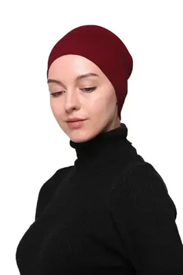 Altobeh Kadın Penye Dikişsiz Tesettür Bandana Bone Spor Saç Bandı-bordo