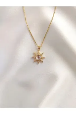 Evorya Kadın Paslanmaz Çelik Gold Opal Taşlı Kutup Yıldızı Kolye