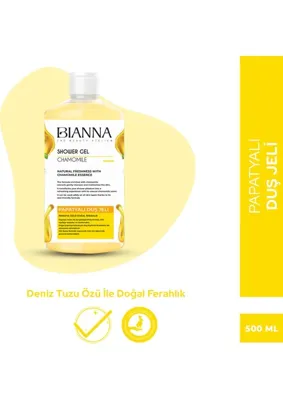 Bianna Papatya Özlü Hassas Ciltler Için Doğal Ferahlık Veren Yatıştırıcı Vücut Duş Jeli – 500ML